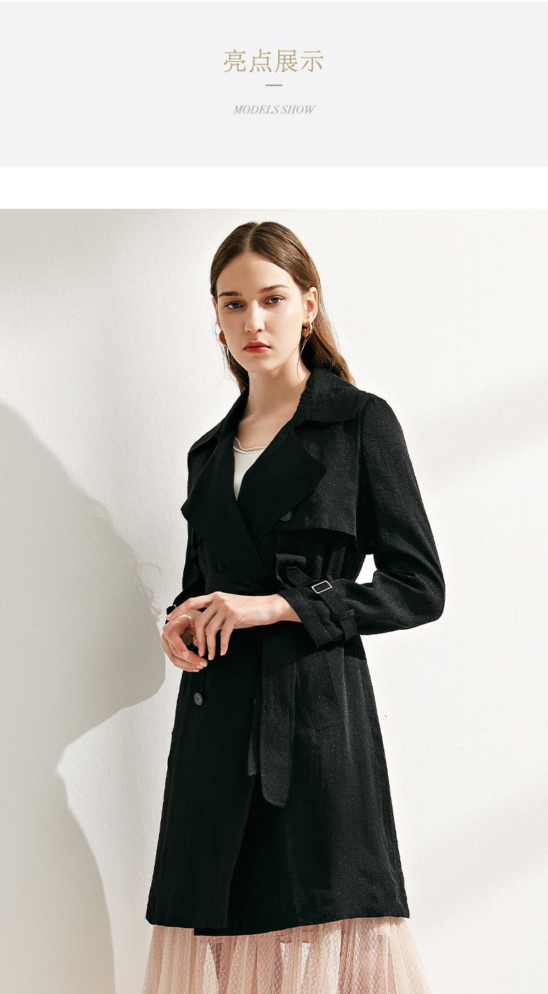 ellassay歌力思2021早春新款双排扣干练风衣女水粉蓝s