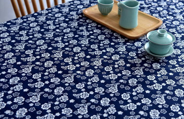 青花桌布台布蜡染布料乌镇蓝印花面料蓝花青花布中国民族风桌布窗帘