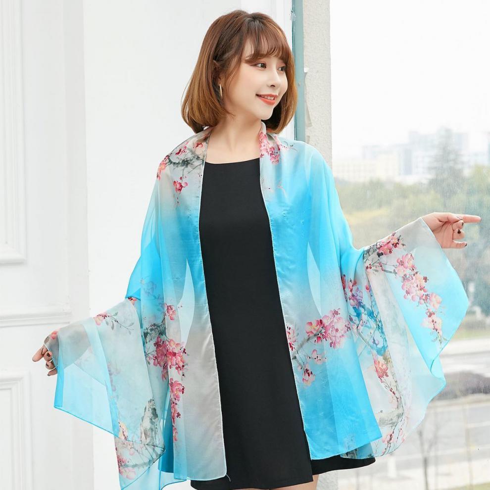 夏天披肩防晒丝巾沙滩防晒衣女新款夏季薄款丝巾两用披肩女沙滩巾百搭