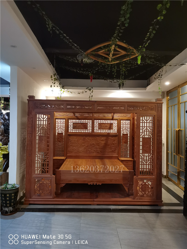 木架子床古代宫廷床中式仿古踏步床老式千工拔步床 老榆木(3.2*2.6*2.