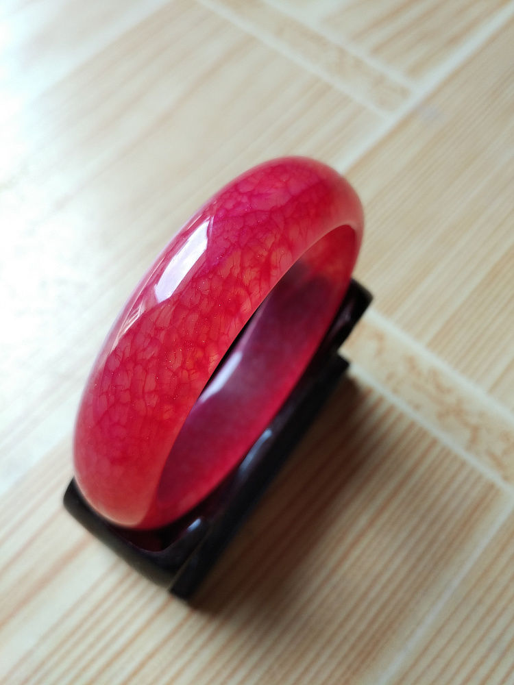缘蓓云天然岫玉鸡血石手镯大红色本命年玉镯子送礼带证书 56mm