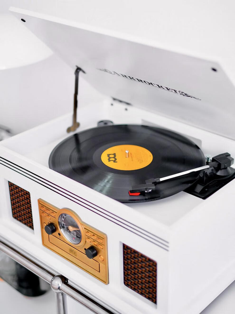 索x03尼适用复古黑胶唱机5合1 cd 收音机多功能家用唱片机糖蚁 白色