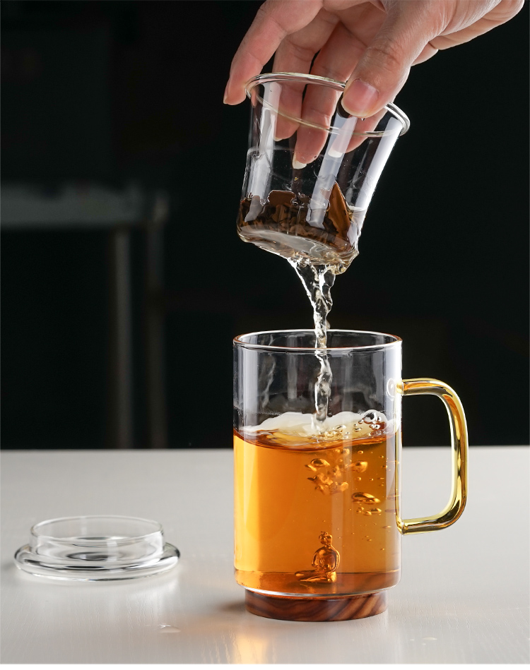 办公水杯带把耐热加厚过滤茶水分离杯茶艺礼品大容量玻璃杯带把茶杯