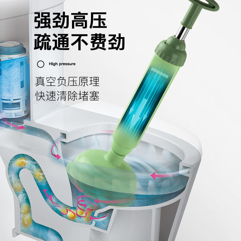 真空一炮通疏通神器马桶地漏下水道皮搋子通堵琥珀绿循环加压款2个装