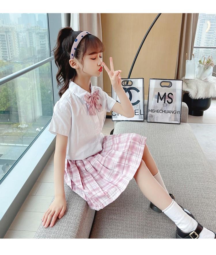 小女孩的jk制服jk套裝夏裝2021夏季小學生校服zk女孩格子短裙兩花邊款