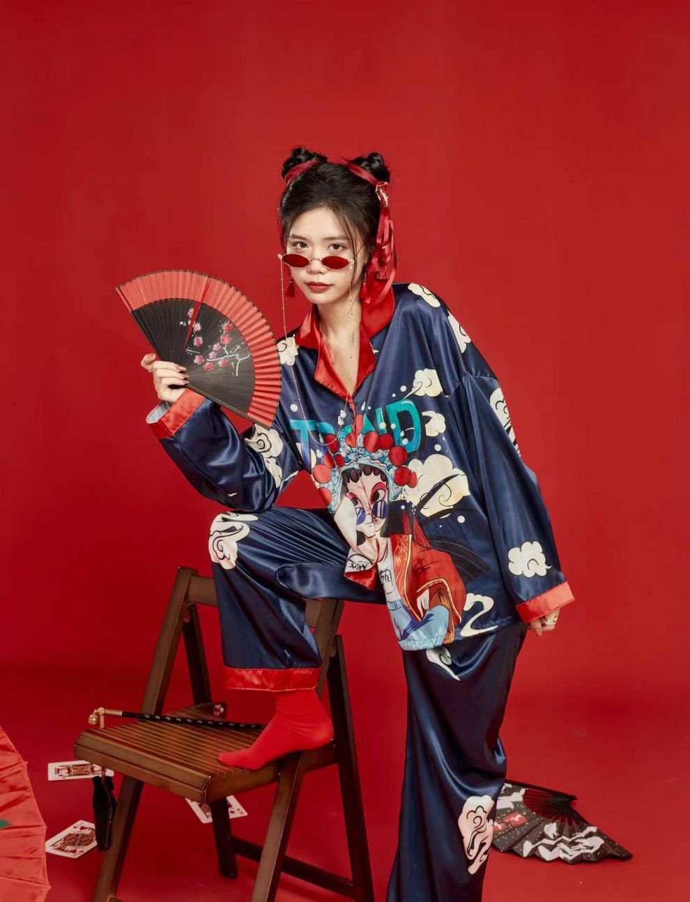 新娘晨袍新婚睡衣国潮睡衣女春秋季长袖冰丝睡裙复古个性闺蜜装伴娘