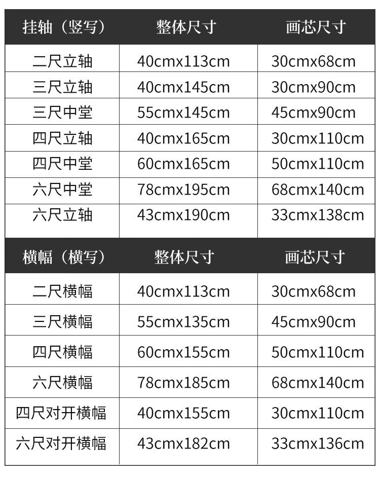 国画纸张尺寸对照表图片