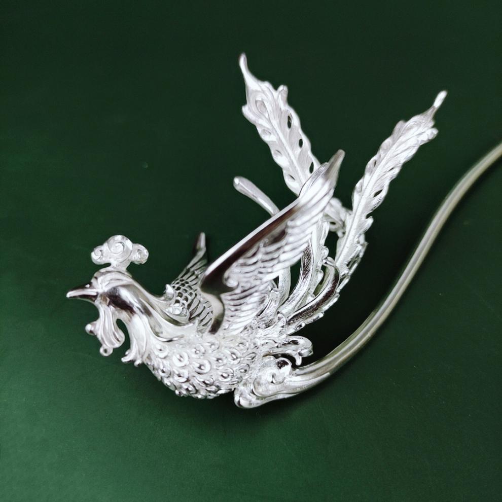 美芙仁手作凤凰足银簪发簪盘发银镀金凤簪汉服足银镀金款