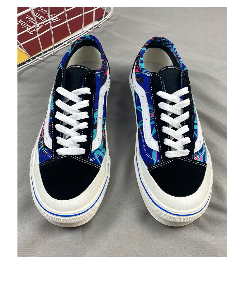 万斯(vans)官方品牌联名蓝色植物花卉印花低帮帆布鞋男【商场同款】