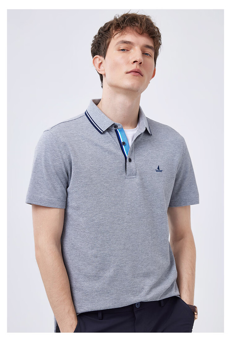 navigare意大利小帆船短袖polo衫男纯棉半袖夏装纯色翻领体恤粉红s46