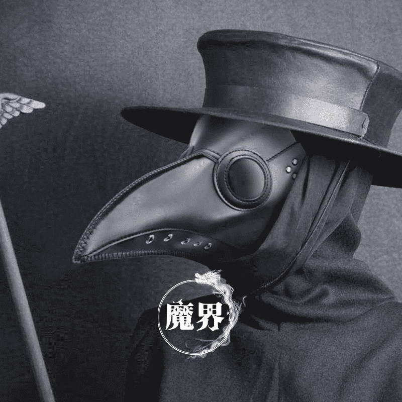 scp049鳥嘴面具瘟疫醫生cos服烏鴉嘴臉男恐怖萬聖節化妝舞會黑金pu