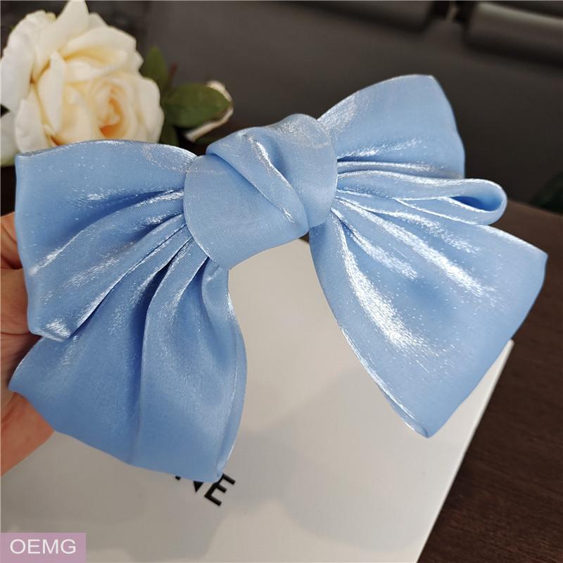 珠光蝴蝶结发饰蓝色马尾卡簧夹日系少女气质发卡顶夹成人头饰 蓝色