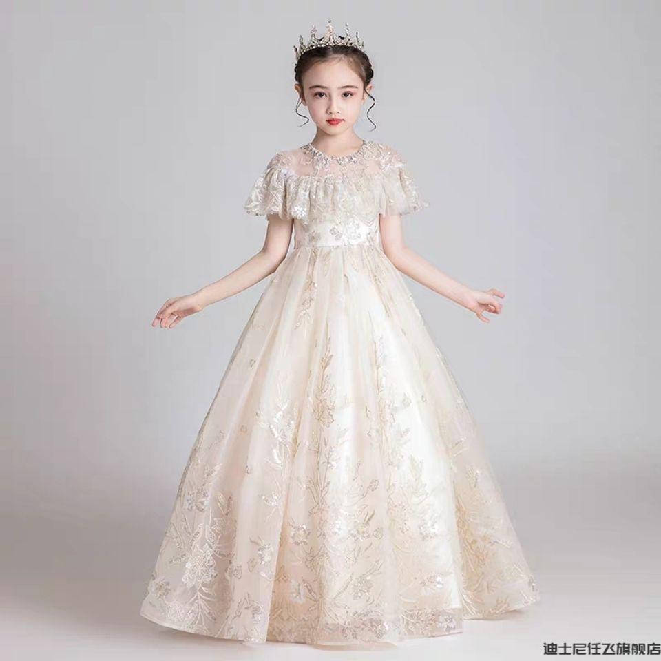 迪士尼disney儿童礼服花童公主裙蓬蓬纱儿童婚纱主持人礼服钢琴演出服