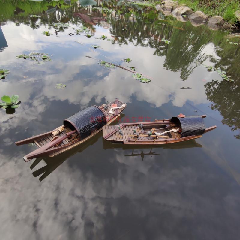 創意禮品復古中國烏篷船水上漂浮小木船捕魚船漁船純手工模型家居擺件