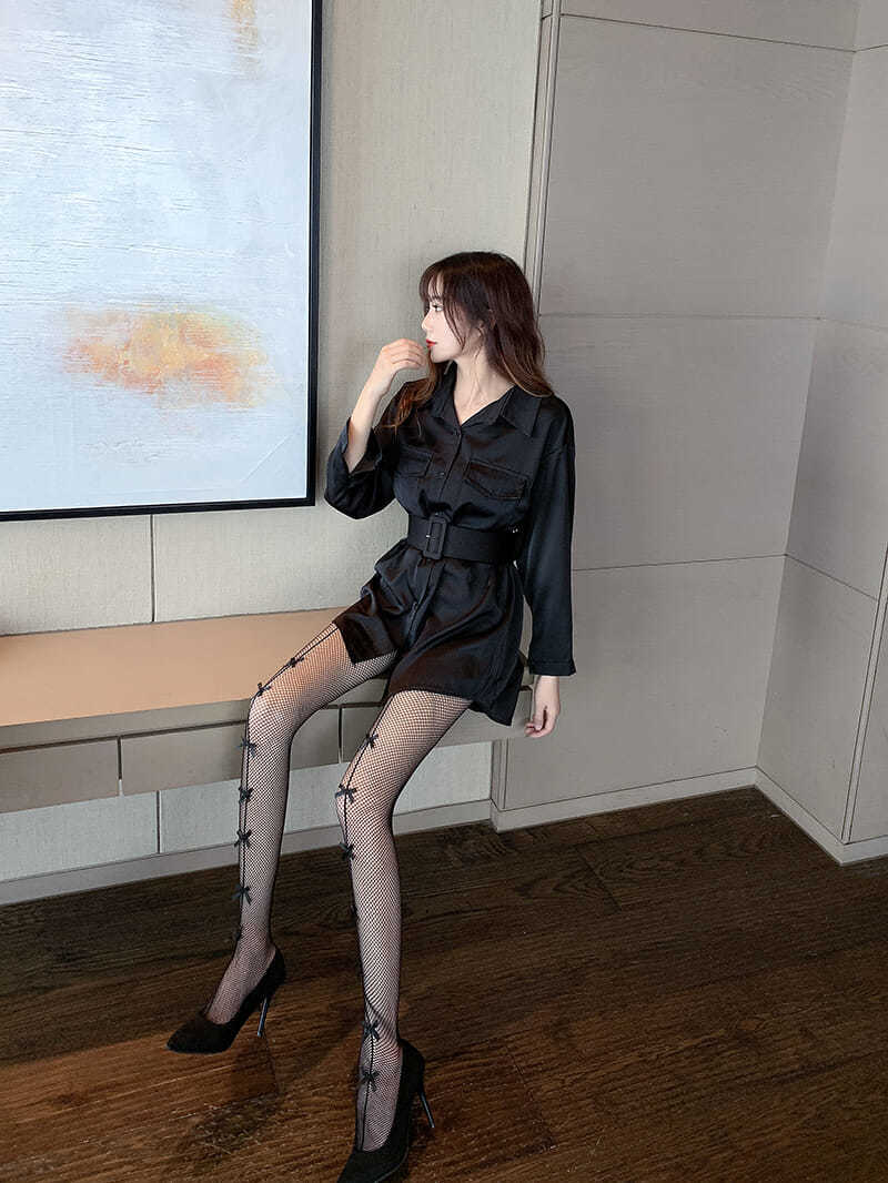 禾佳成 春夏镂空蝴蝶结网红流行渔网袜j62k丝袜外穿美腿袜女名媛连