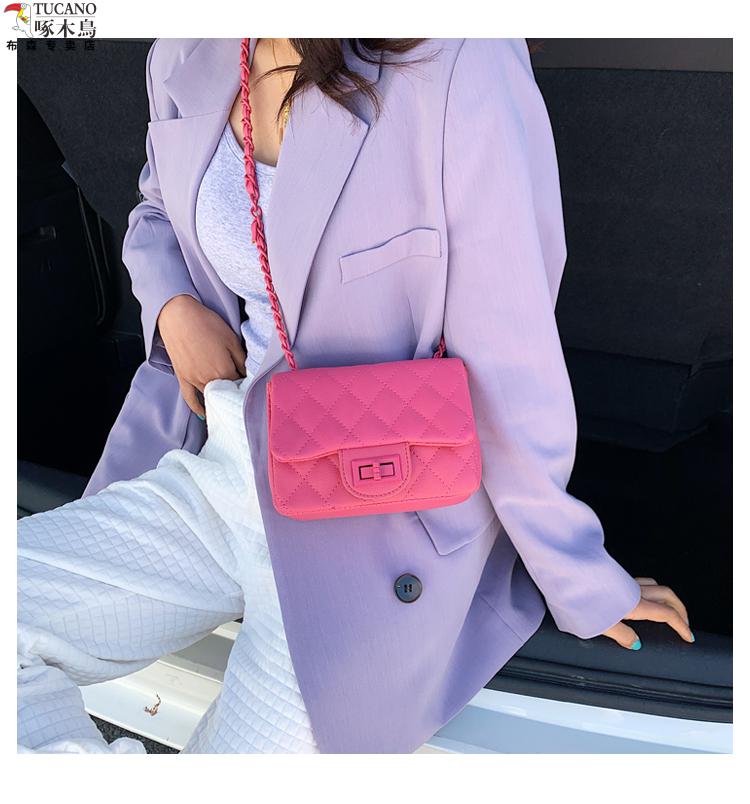 啄木鸟京选优品旗舰官方店玫粉色包包女冬新款潮时尚菱格链条斜挎包