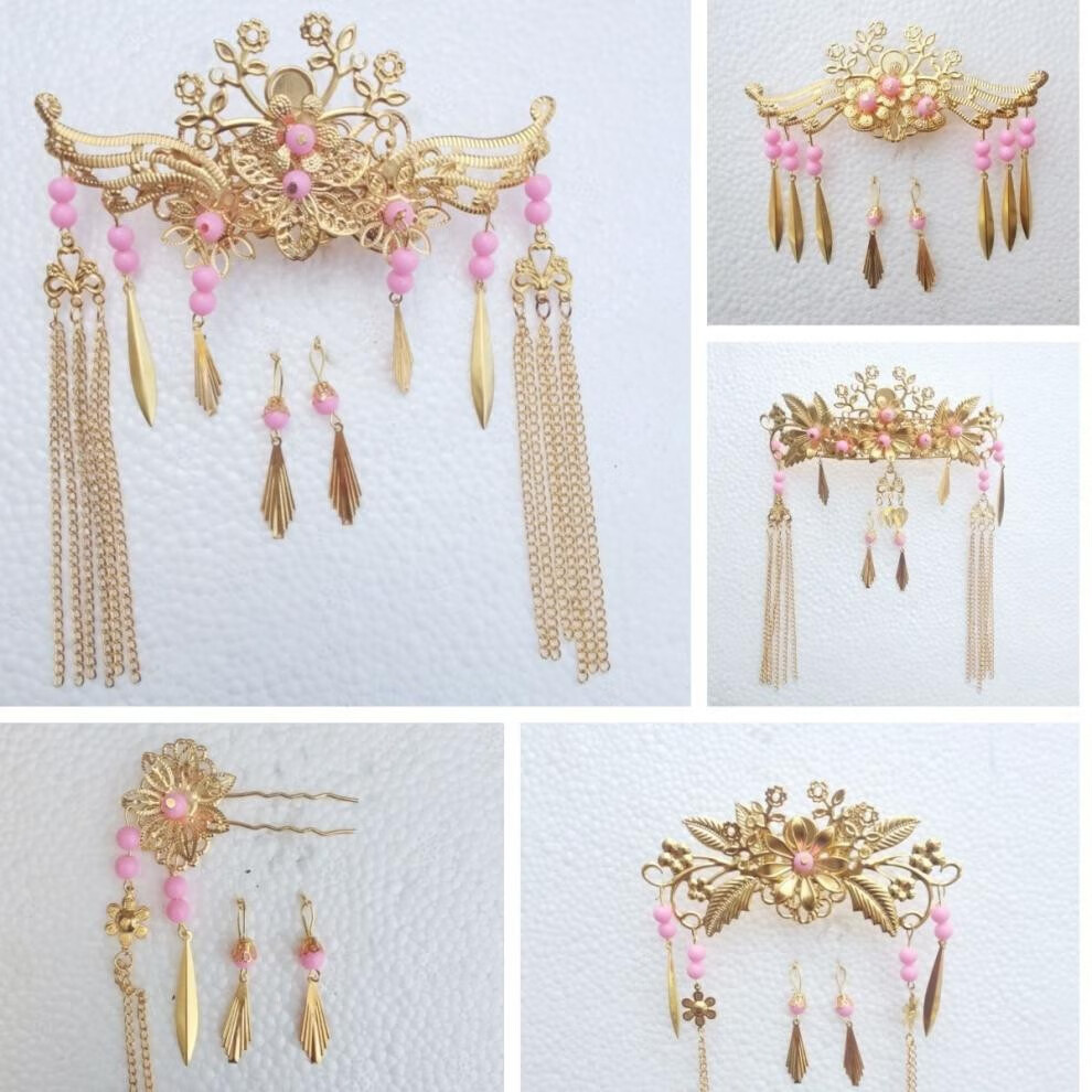 娃娃头饰60厘米30厘米娃娃通用古饰凤冠步摇发簪配饰朋友孩子生日礼物