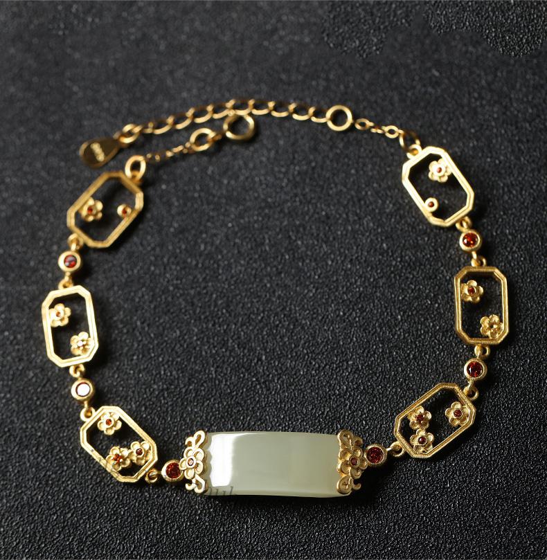 辉客映上金玉手链和田玉平安无事牌925银古法金手串妈妈母亲礼物女