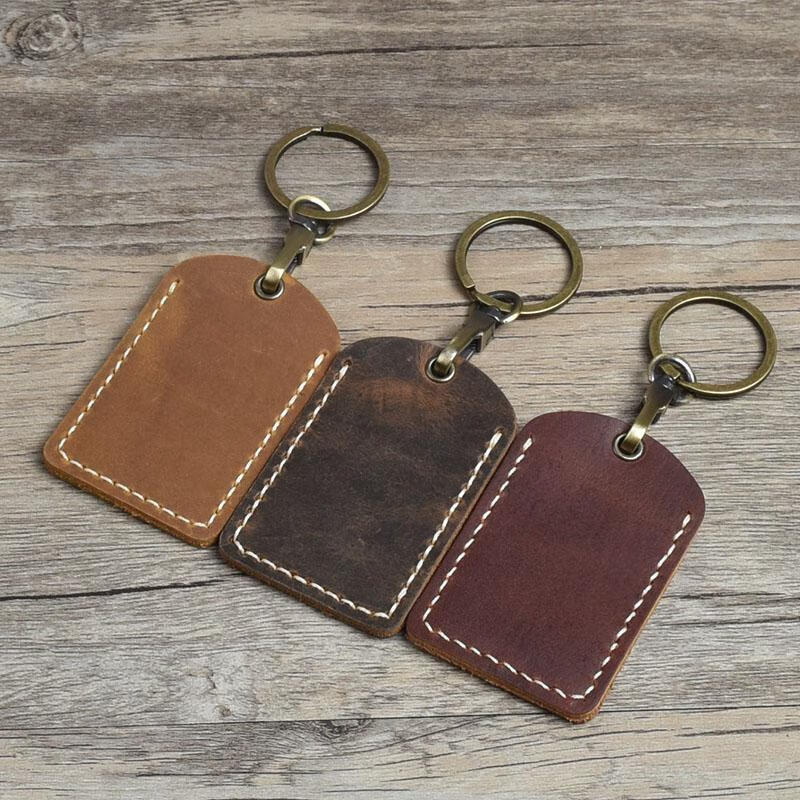 门禁卡套小卡 门禁卡包复古头层牛皮套钥匙扣小区长