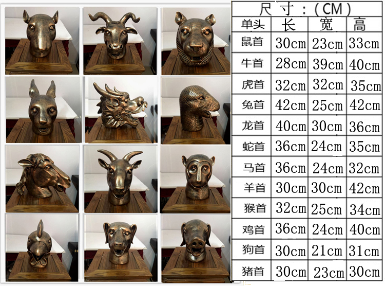 圆明园十二兽首圆明园十二生肖12兽首中号套铜像创意中式玻璃钢动物头
