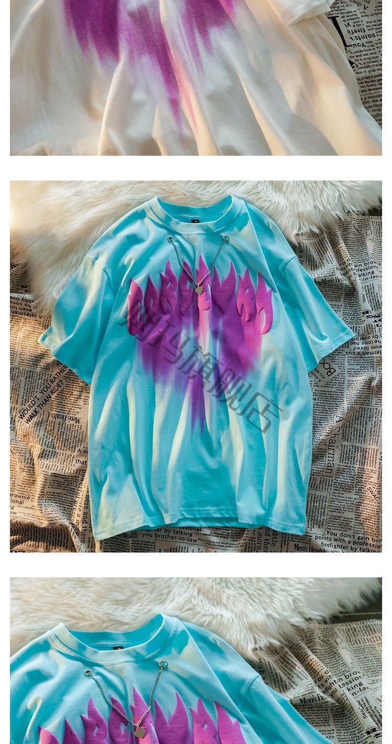 则玛纯棉火焰爱心短袖t恤女夏季宽松vibe国潮牌嘻哈字母上衣 白色