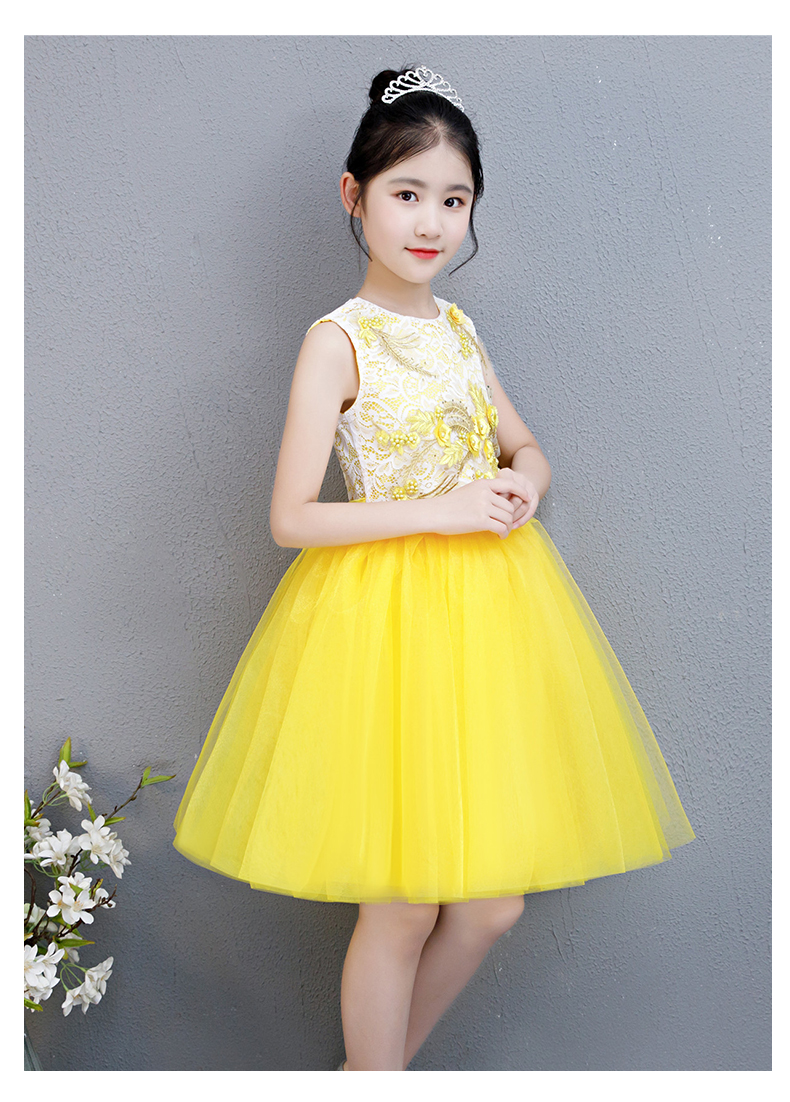 六一儿童演出服女童黄色舞蹈合唱蓬蓬纱裙小学生舞台裙子表演服装黄色