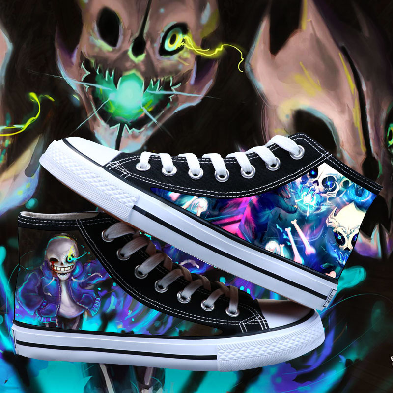 传说之下sans图案男孩鞋子秋高帮帆布鞋游戏周边涂鸦潮流学生板鞋