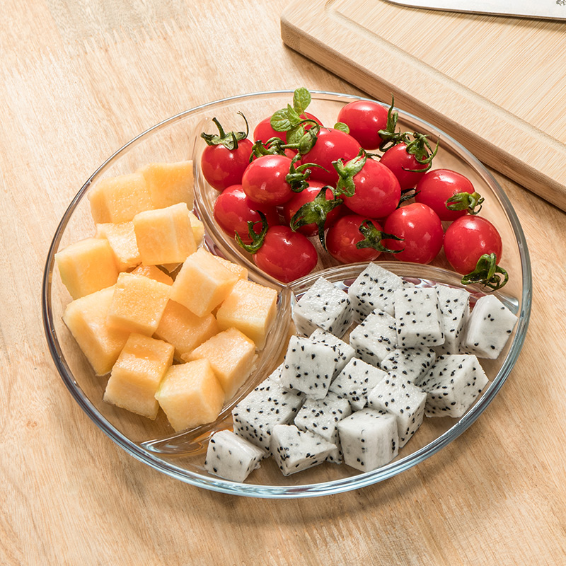 多功能配菜盘厨房配菜多功能菜盘钢化玻璃三分格盘子早餐餐具分餐盘