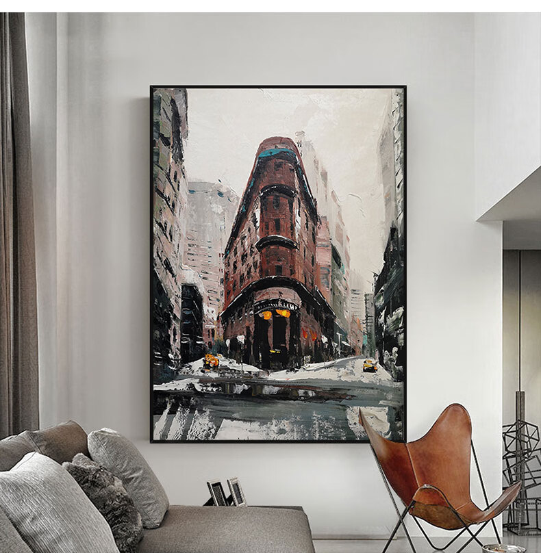 nessa 黑白灰城市繁华街道现代玄关背景墙装饰画客厅挂画抽象画 a款