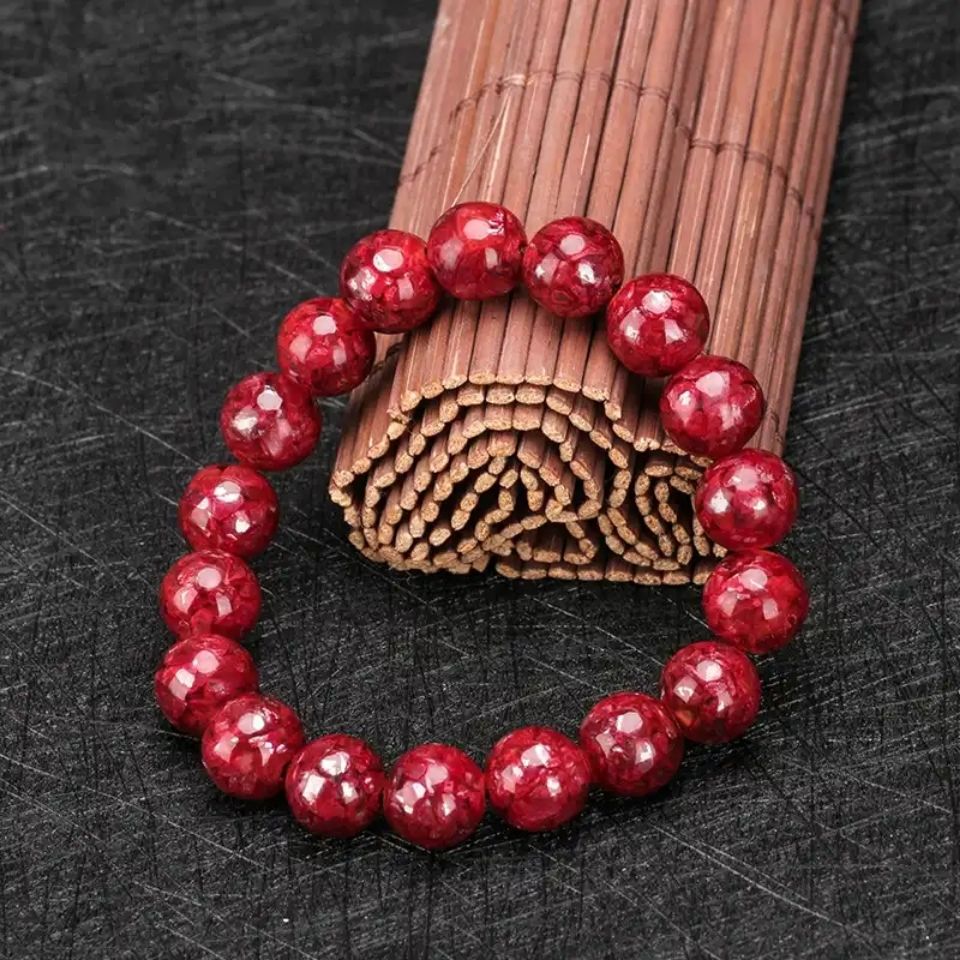高端品质虎年万山丹砂紫金砂透光晶体朱砂手串男女款本命年朱砂手链