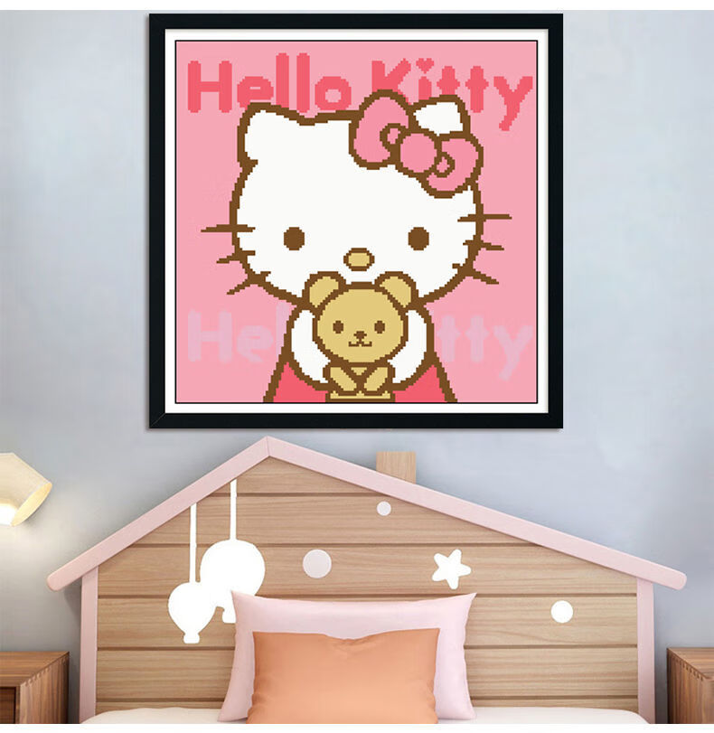 十字绣kitty猫卡通动漫可爱儿童卧室小幅自己绣简单满绣中格40x40cm