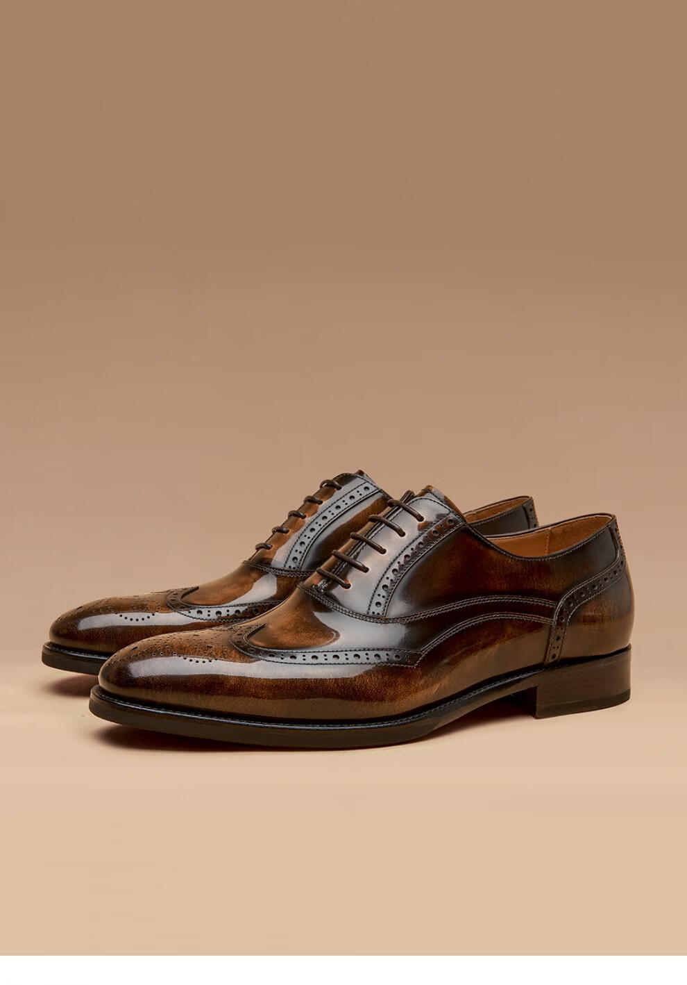 beautoday英伦风春秋季布洛克雕花系带皮鞋商务正装皮鞋男士胎牛皮