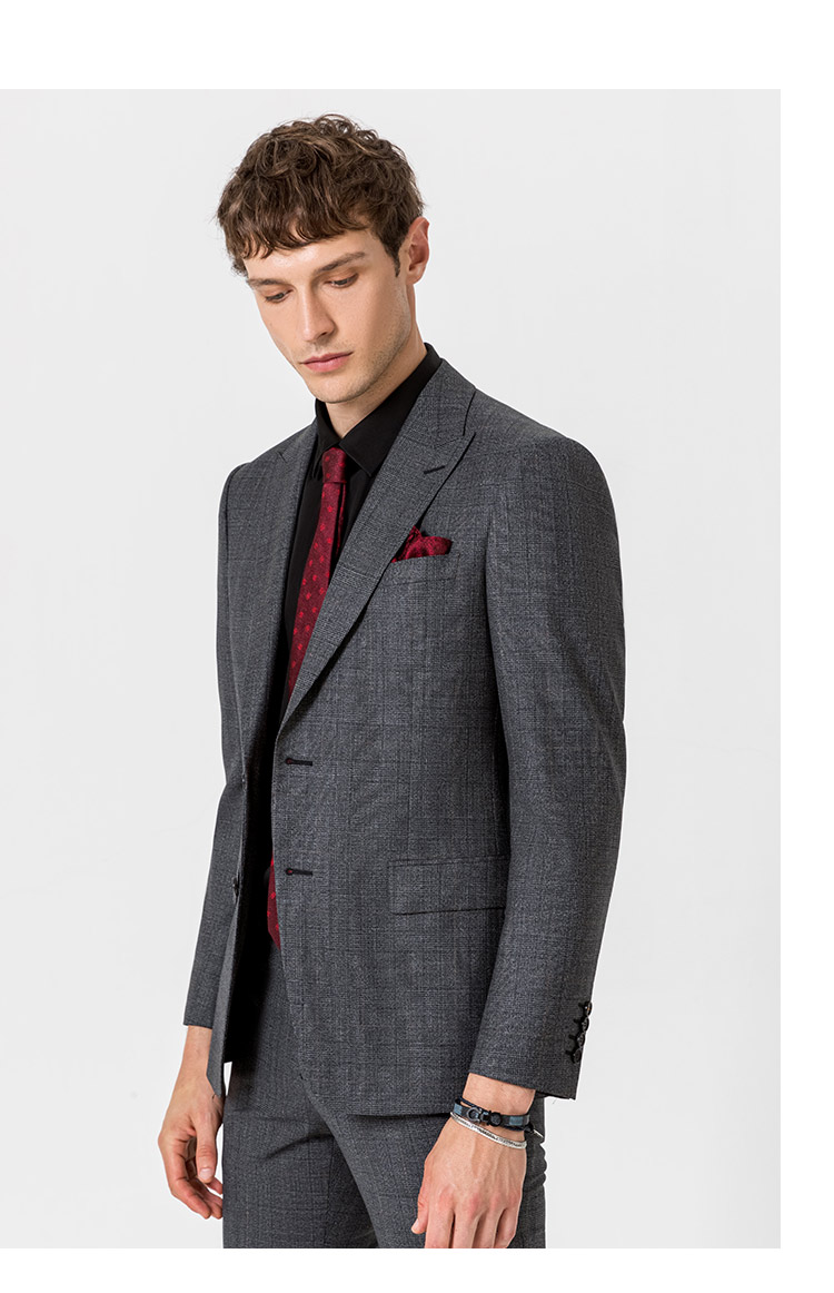 迪柯尼西装2021秋新品品质正装西服男士礼服休闲西装外套男灰格50a