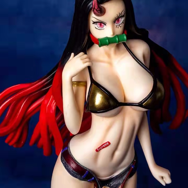 祢豆子手办可脱 鬼灭之刃 灶门祢豆子 潮牌黑蓝双色泳装可脱模型摆件