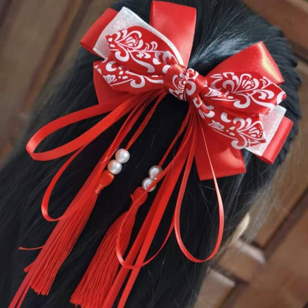 赛魅人中国风蝴蝶结流苏发夹甜美长飘带仙女公主汉服头花长飘带古风