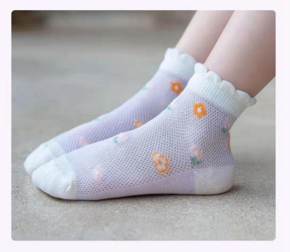袜子纯棉春夏童童大童小童宝宝婴儿袜中短筒薄款公主网眼菠萝5双春