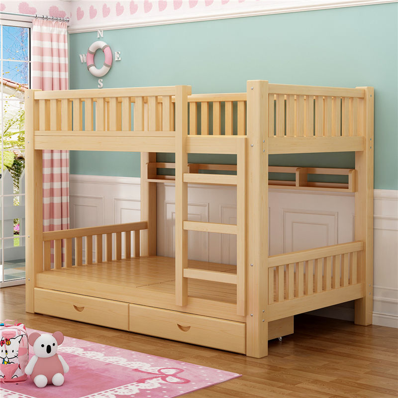 可狄 全实木高低床上下床双层床宿舍成年大人上下铺床两层 原木升级床