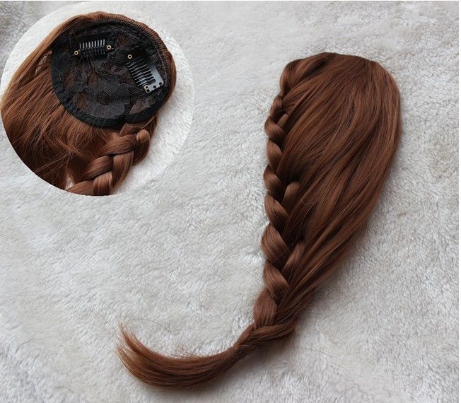 假发女纯手工编织麻花辫子假刘海鱼骨辫左右斜刘海新娘盘发假发片 偏