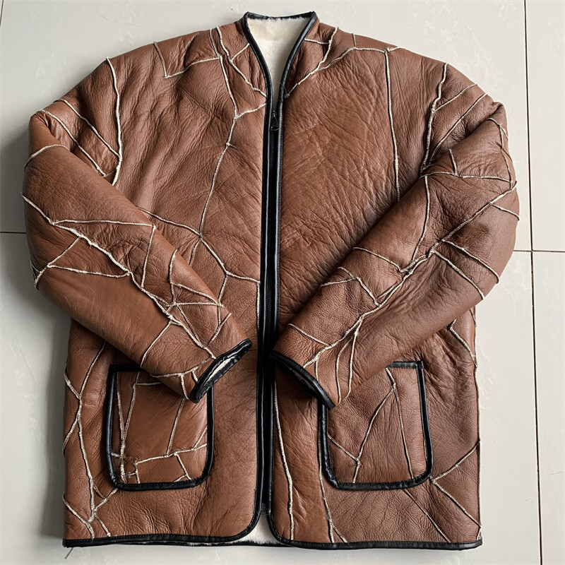 羊皮棉袄中老年人男士保暖羊皮毛一体袄子中老皮大衣老羊皮袄爸爸装