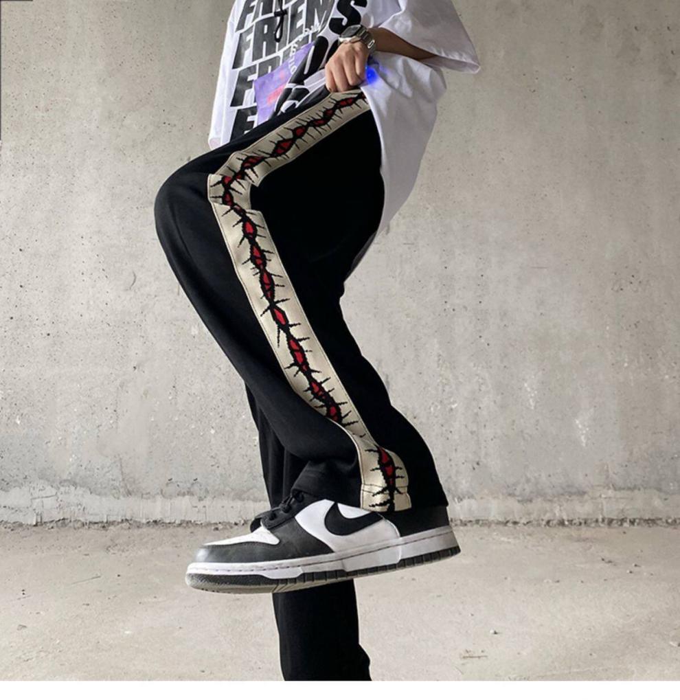 杉骆高街男ins潮牌直筒宽松vibe风情侣拼接休闲裤嘻哈长230黑色s