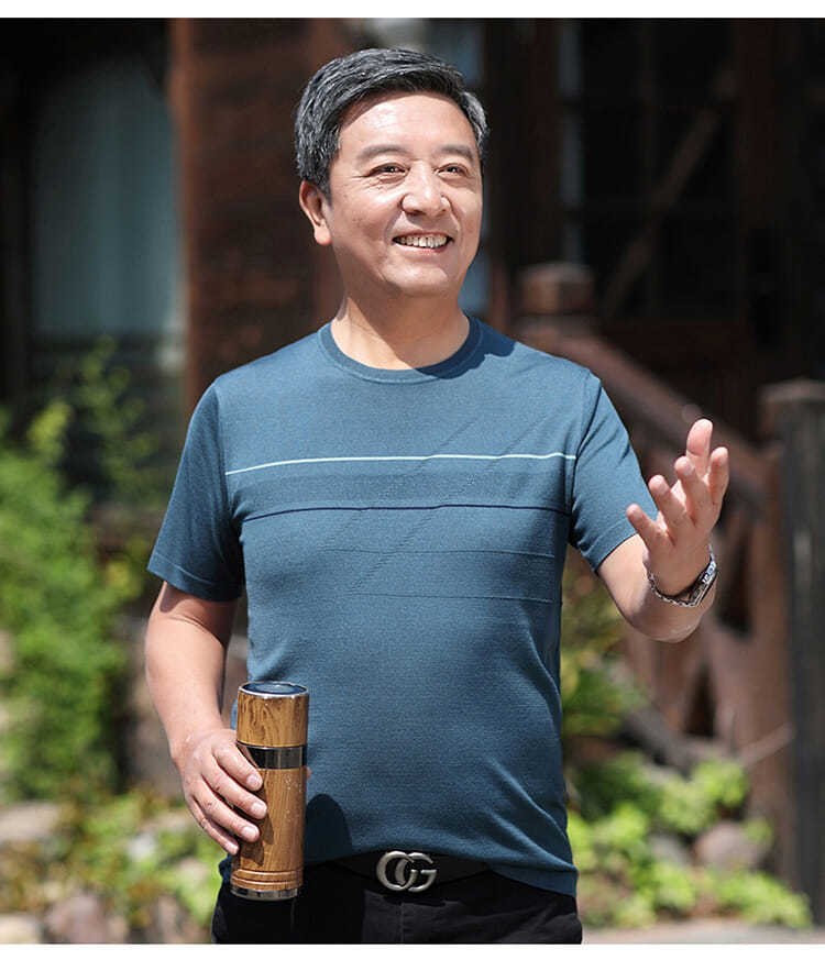 父亲节夏装高品质爸爸装中年人男士上衣4056岁中老年男装衣服192紫色