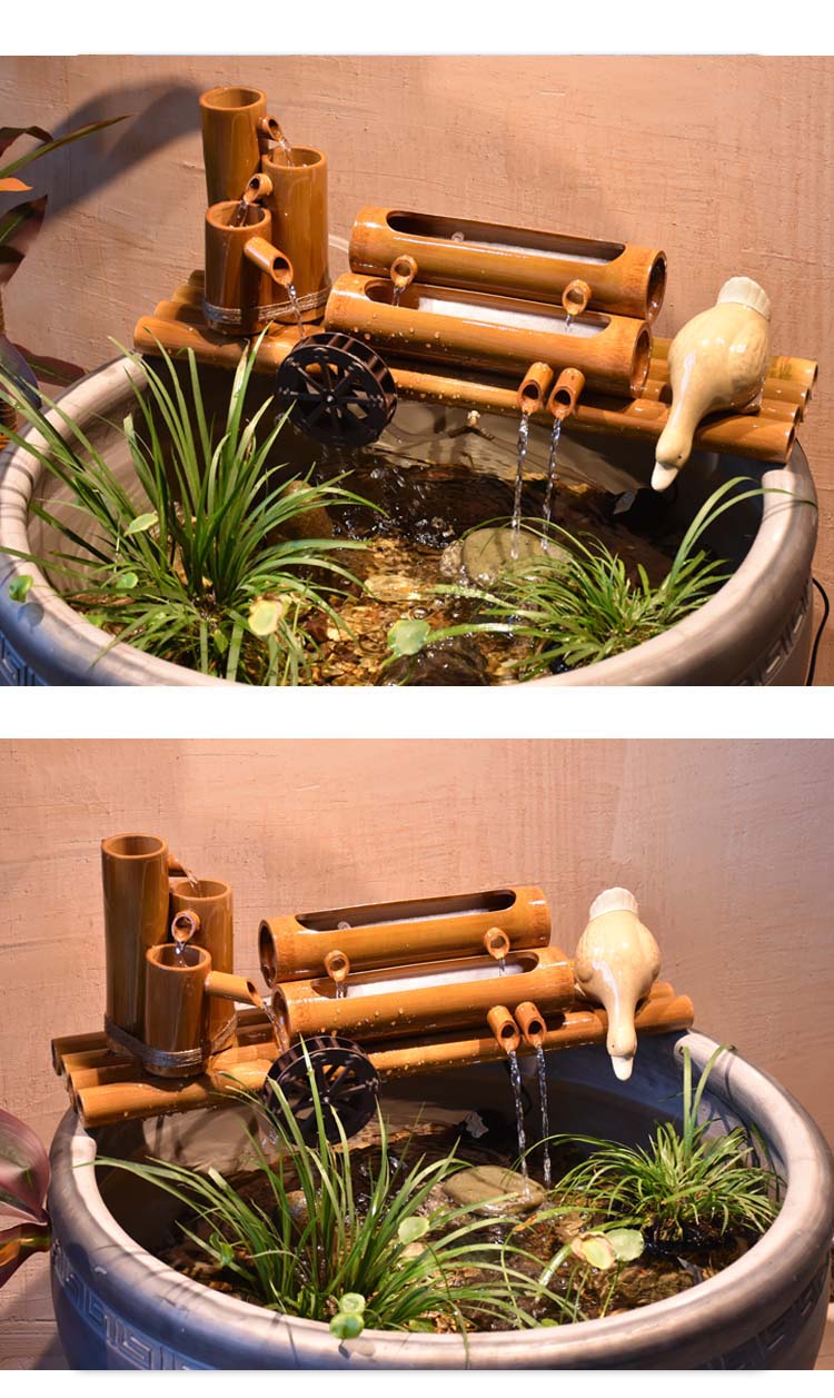 olevo风水轮流水摆件客厅竹子流水器石槽陶瓷鱼缸过滤器水景喷泉风水