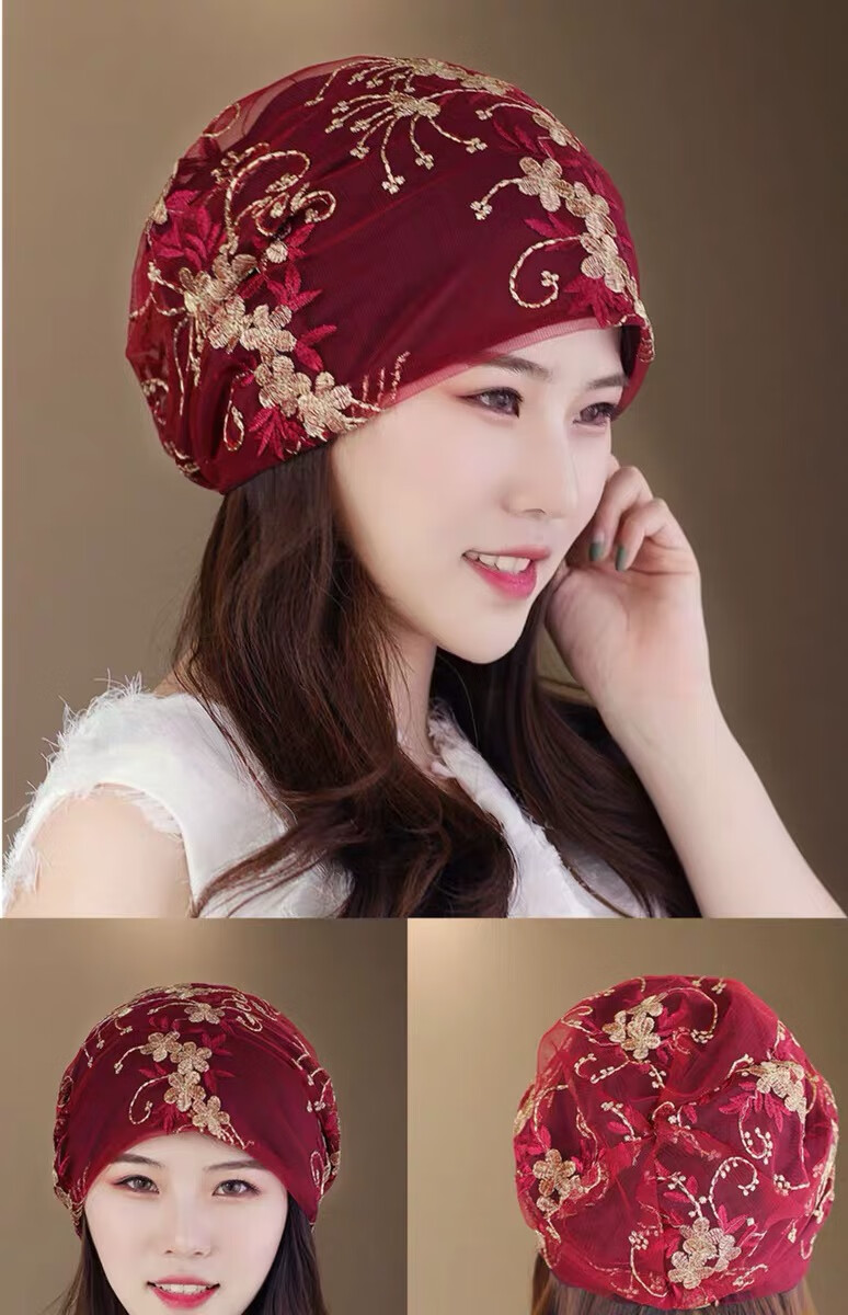 薄款夏天戴的遮白发帽子神器盖白发帽子女春夏头巾帽蕾丝透气镂空帽