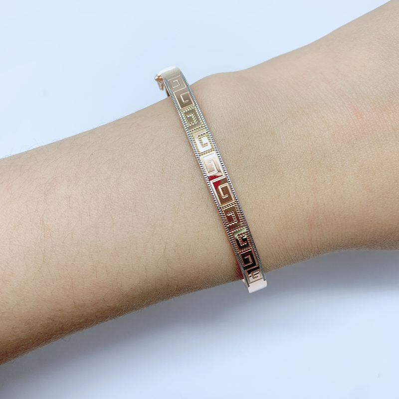 洛河纯俄罗斯紫金三彩手镯女纯14k玫瑰金彩金时尚款七夕情人节礼物