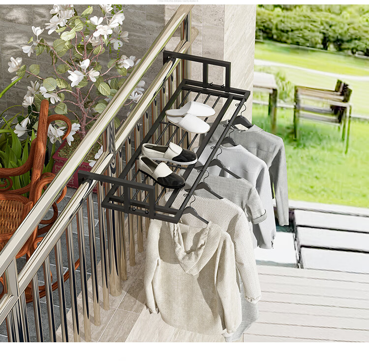 小型晾衣架栏杆晾衣架晒鞋架神器窗外窗台防护栏挂衣架小型折叠阳台晾