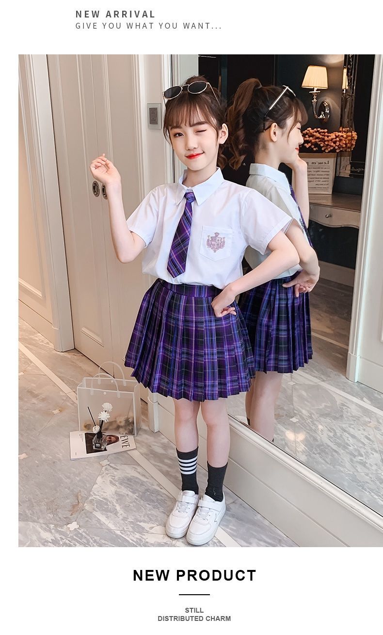 jk制服小学生女童套装2021新款夏装儿童套短袖学院风夏季校服 黑色