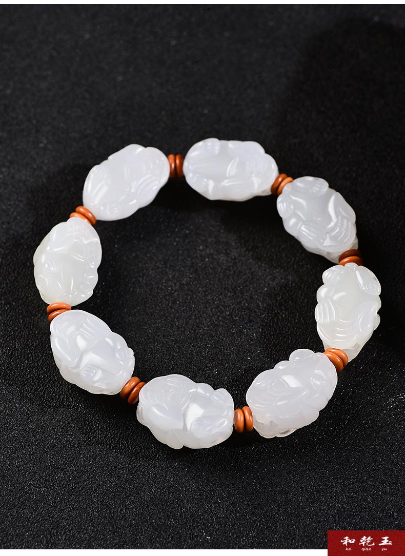 和乾玉新疆和田玉羊脂白玉貔貅手串男女款天然玉石皮丘转运珠手链手饰