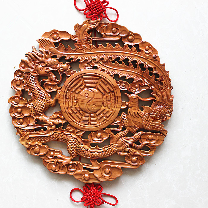 阴阳八卦龙凤镜桃木 祥来桃都 桃木龙凤八卦镜龙凤呈祥 龙凤镜 桃木