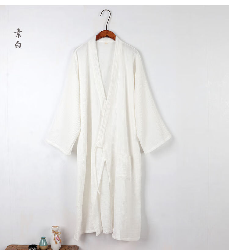 60古风长款汉服和服家居服日系大码男睡袍道袍黑色绉布素色长袍静谧