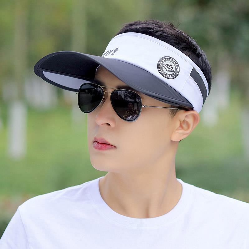 男士韩版户外防晒帽钓鱼空顶帽夏季大帽檐太阳帽男遮阳帽白黑色帽檐均